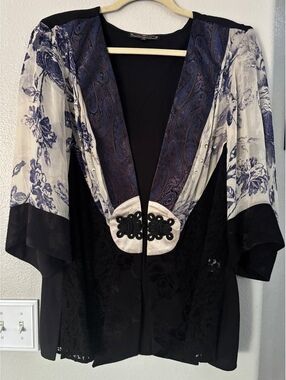 Violet Kay Vintage 1X Silk Mixed Media Floral Kimono Cardigan Jacket